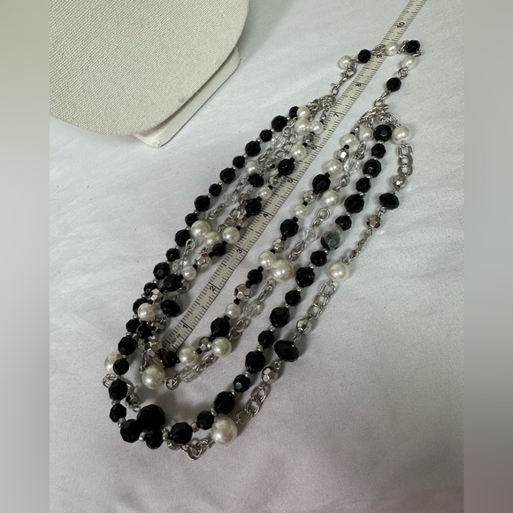 Multi strand silvertone chain and bead necklace - Picture 5 of 5
